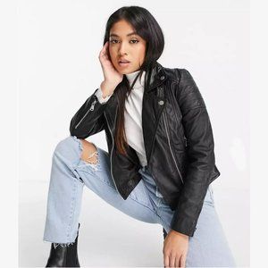 NEW Barney's Originals Size 8 Petite Clara Real Leather Jacket - Black